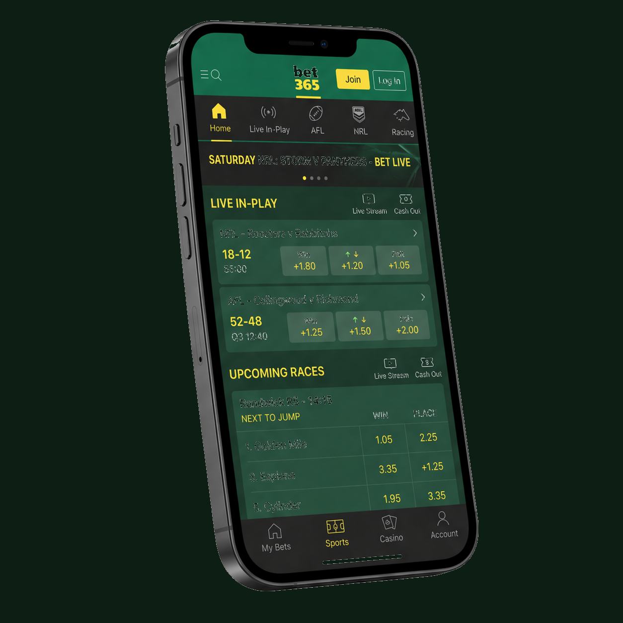 bet365 mobile app Australia 2026 - Live In-Play betting interface